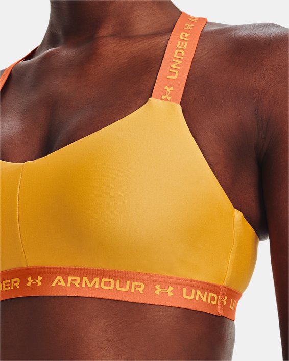 Damen UA Crossback Low Sport-BH, Yellow, pdpMainDesktop image number 9